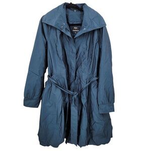 Dennis Teal Blue Belted A-line Balloon Hem Jacket Sz M Lightweight Duster Coat